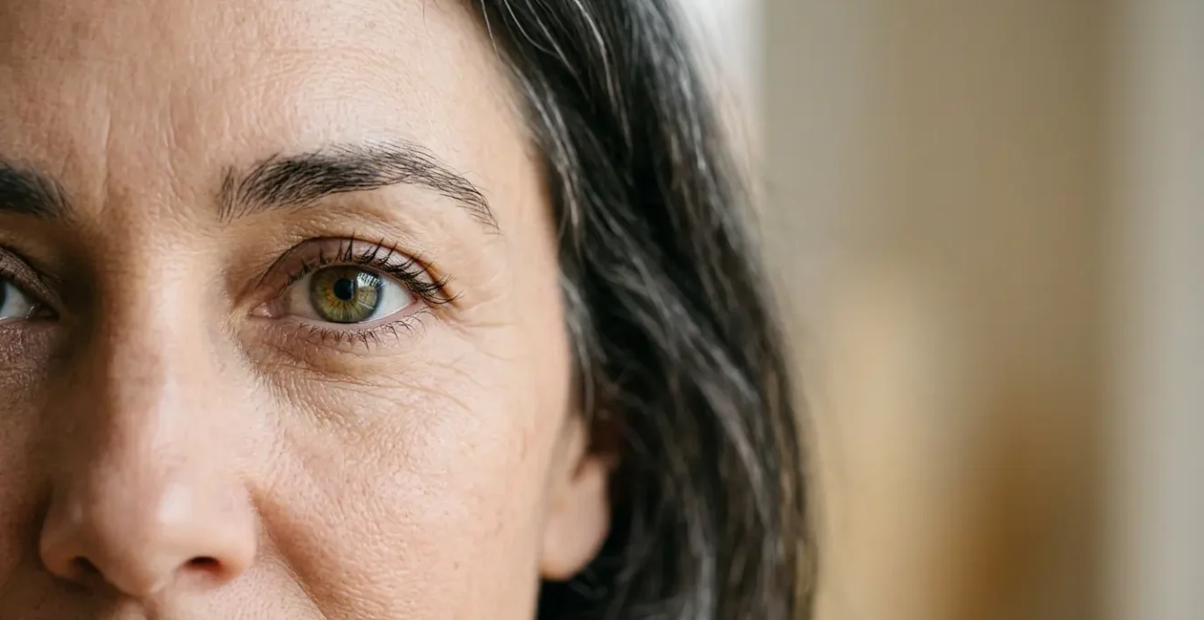 Primo piano dello sguardo femminile che mostra palpebre superiori naturali e armoniose