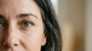 Primo piano dello sguardo femminile che mostra palpebre superiori naturali e armoniose