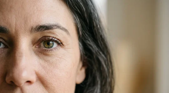 Primo piano dello sguardo femminile che mostra palpebre superiori naturali e armoniose