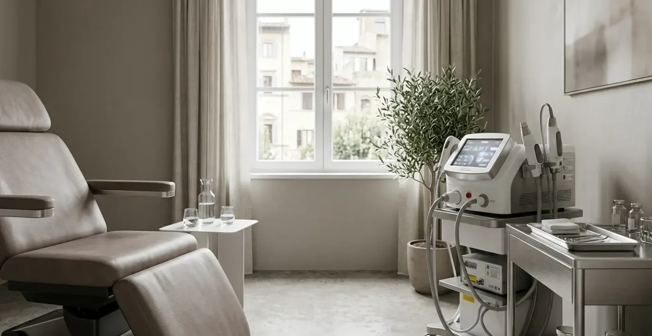 Ambiente medico professionale con attrezzature certificate per trattamenti estetici sicuri