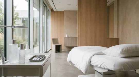 Preparazione professionale della pelle in ambiente clinico prima di un trattamento estetico con filler