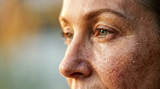 Rappresentazione visiva del metabolismo cutaneo e della pelle ringiovanita a cinquanta anni