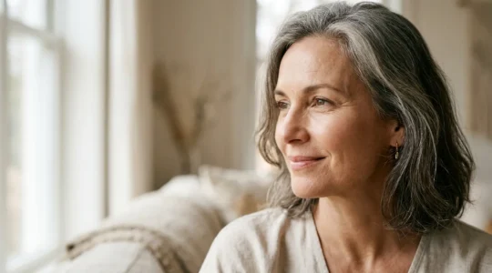 Rappresentazione visiva del contrasto tra invecchiamento biologico e vitalità cutanea a 50 anni