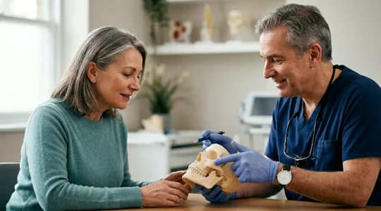 Paziente in consultazione pre-operatoria con chirurgo maxillo-facciale per valutazione paralisi facciale