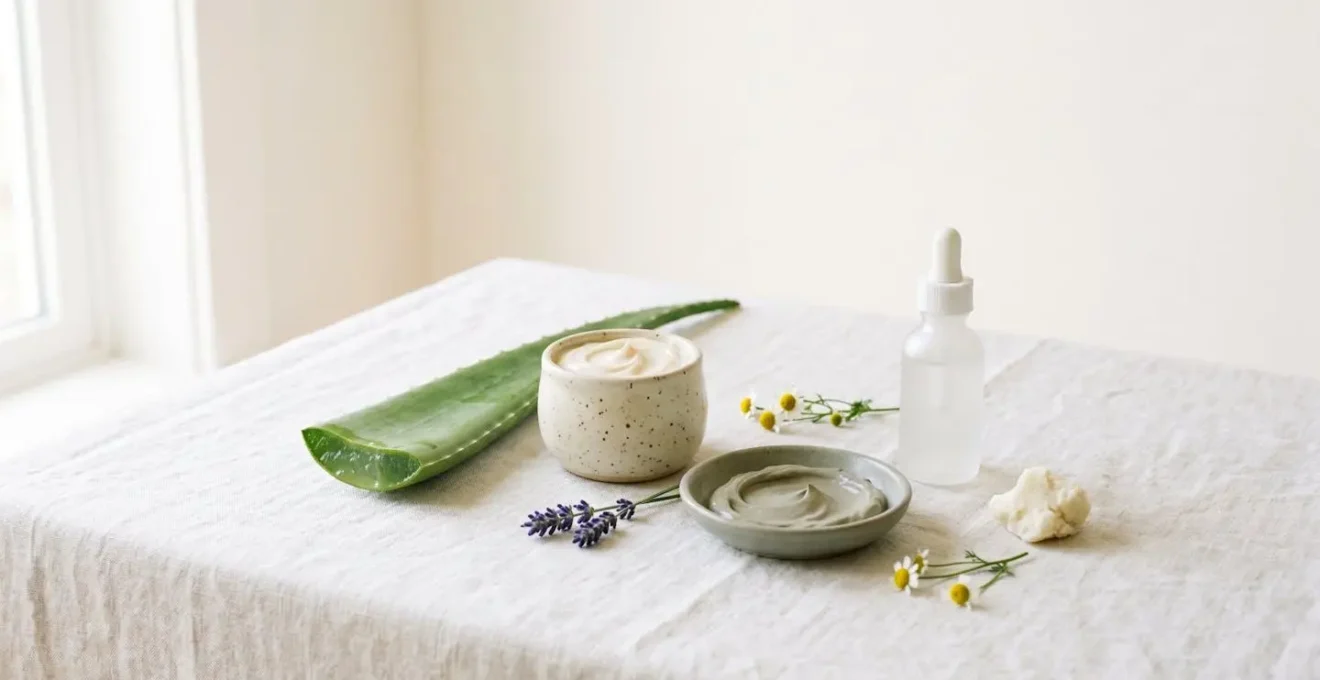 Composizione minimalista di ingredienti naturali per la cura della pelle dopo il peeling
