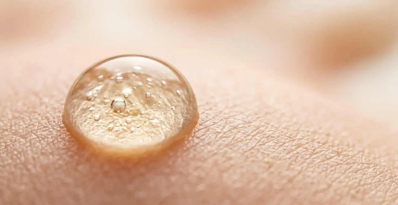 Macro fotografia di texture cosmetiche con peptidi che illustra il meccanismo d'azione a livello epidermico